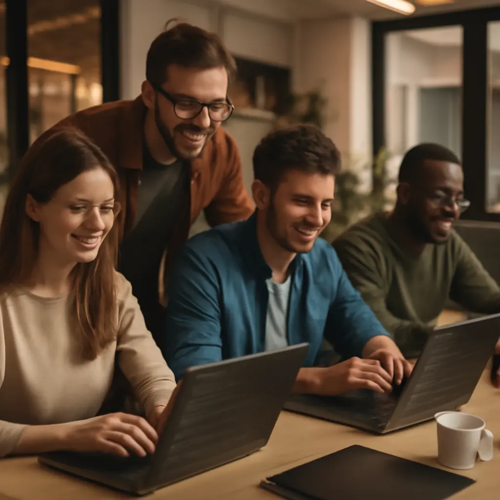 Команда разработки LuxeSite Команда разработчиков за работой, обсуждение кода