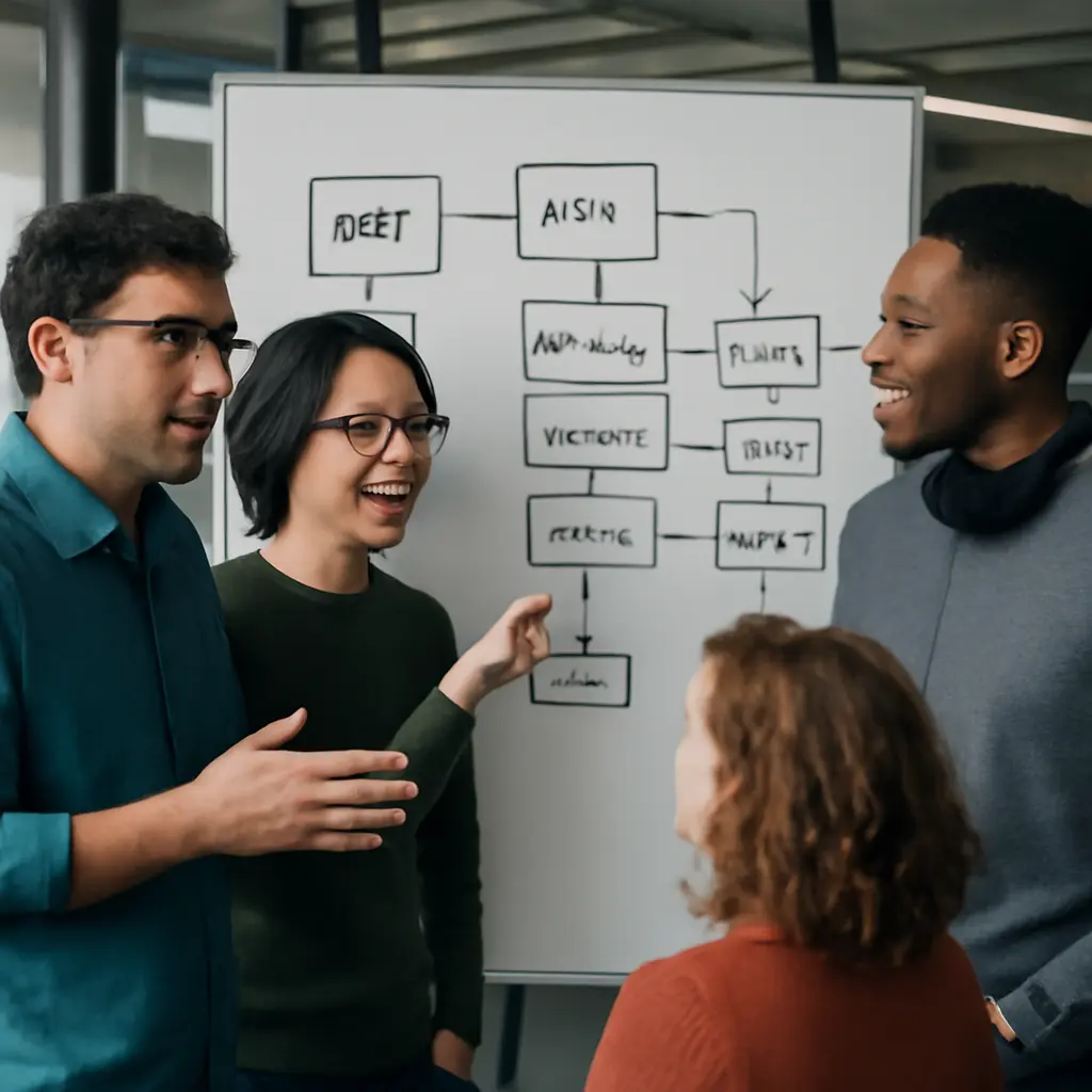 Команда разработки Команда разработчиков обсуждает архитектуру проекта