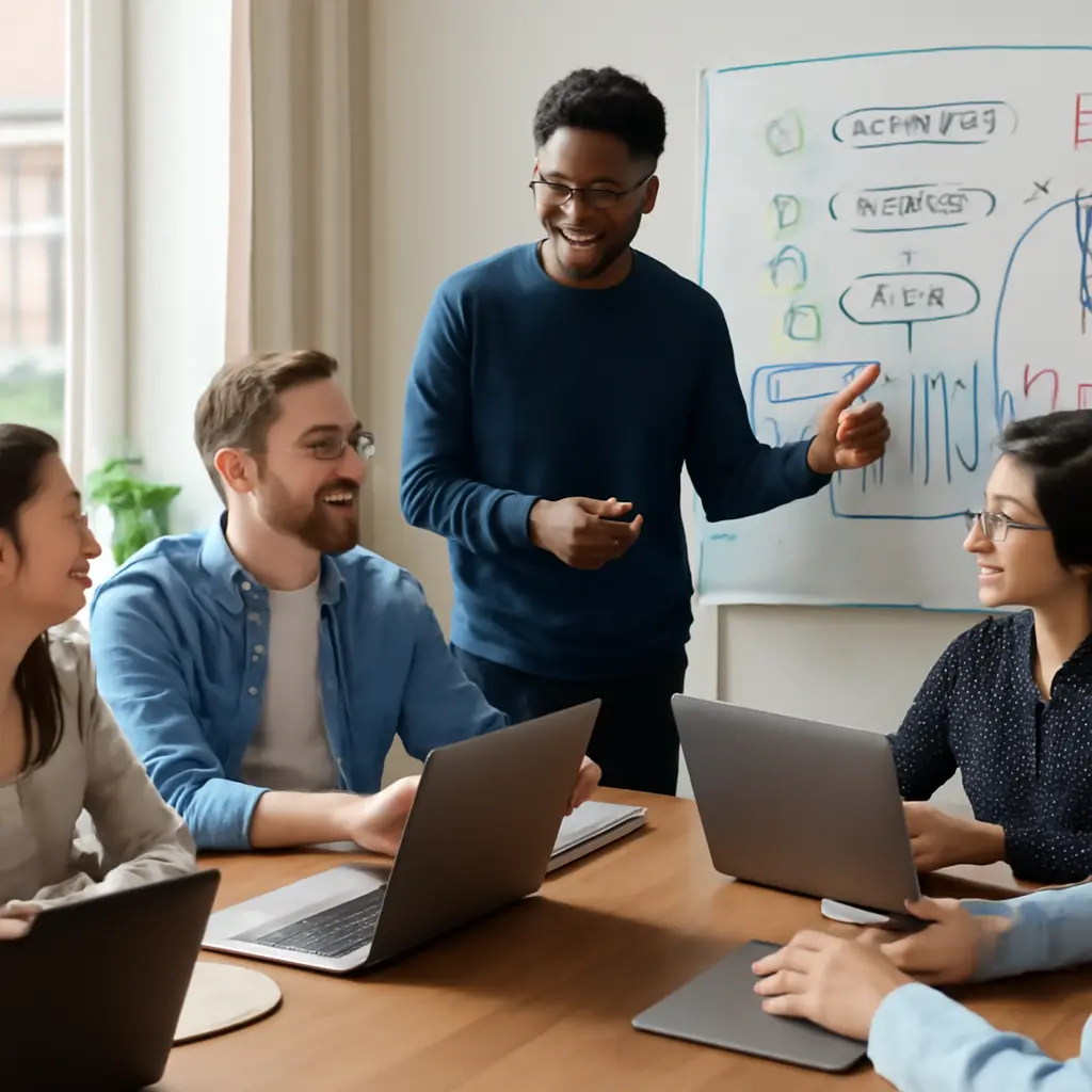 Команда разработчиков обсуждает план апгрейда процесса разработки