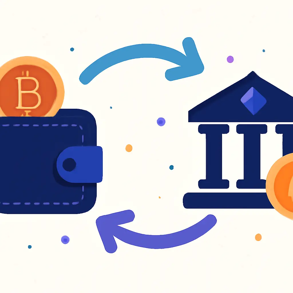 Иллюстрация процесса обмена криптовалюты между кошельком и биржей